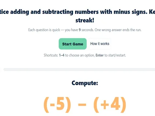 Negatif Sayılarla Matematik Kuizi