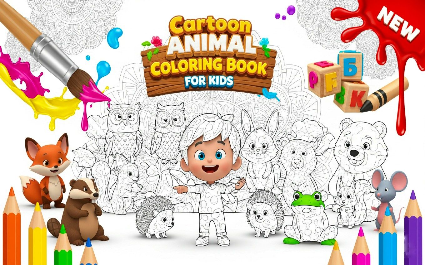 Cartoon Animal Coloring Book for Kids