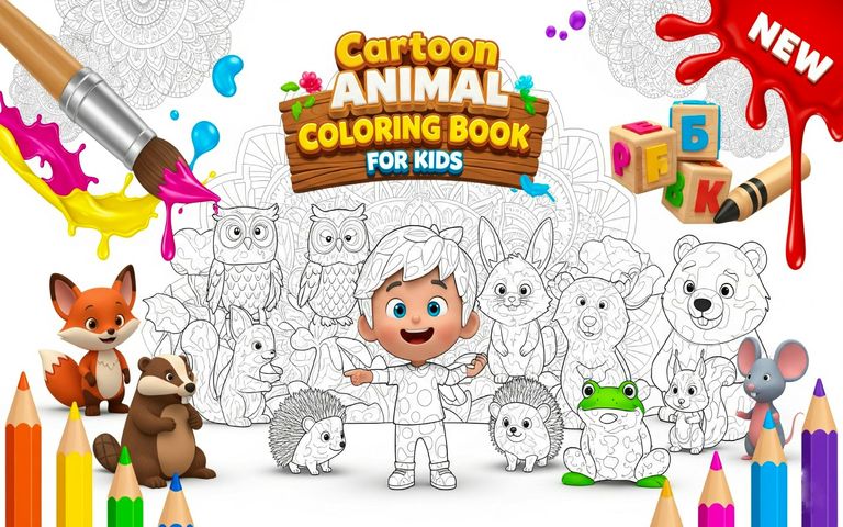 Cartoon Animal Coloring Book for Kids