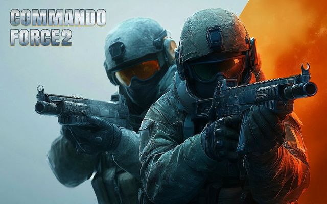 Commando Force 2 — İki askerli aksiyon sahneli oyun kapak görseli, askeri ekipmanlı karakterler ve silah detayları gösteriliyor.