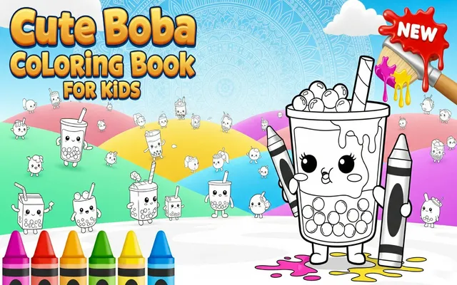 Cute Boba Coloring Book for Kids