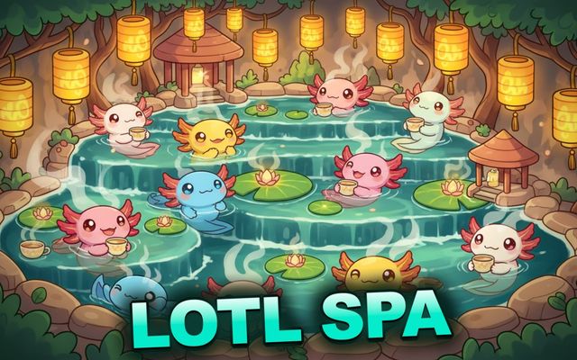 Lotl Spa — Renkli karakterli sıcak su havuzu, oyunun ana kapak görseli.