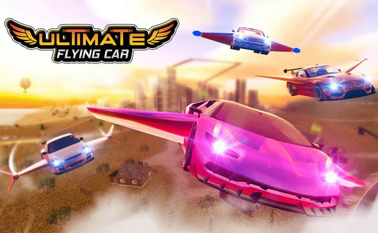 Ultimate Flying Car — Uçan arabalar ve yarışlar, canlı renkler ve aksiyon dolu oyun anı.