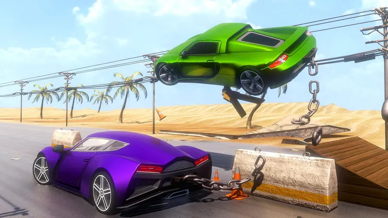 Chained Car Stunts Race Mega Ramp GT Racing