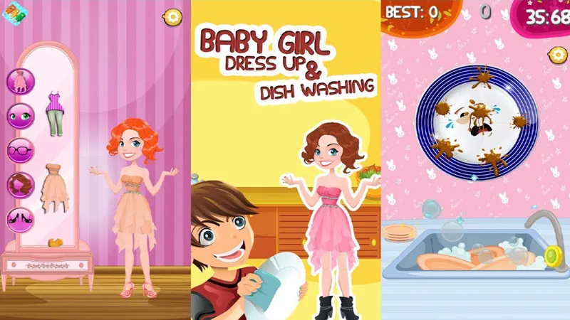 Girl Dress up & Dishwashing