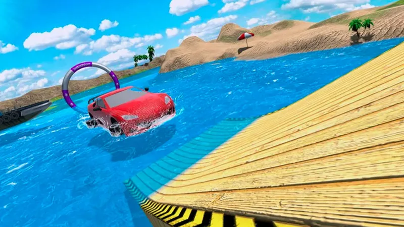 Water Surfing Car Stunts Car Racing Game